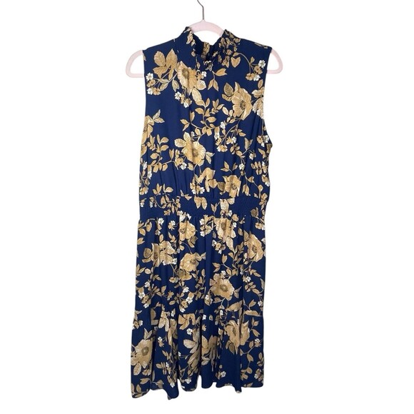 Nanette Lepore Navy Blue Floral Womens Sleeveless Printed Midi Dress‎ Size 16 - Picture 1 of 12